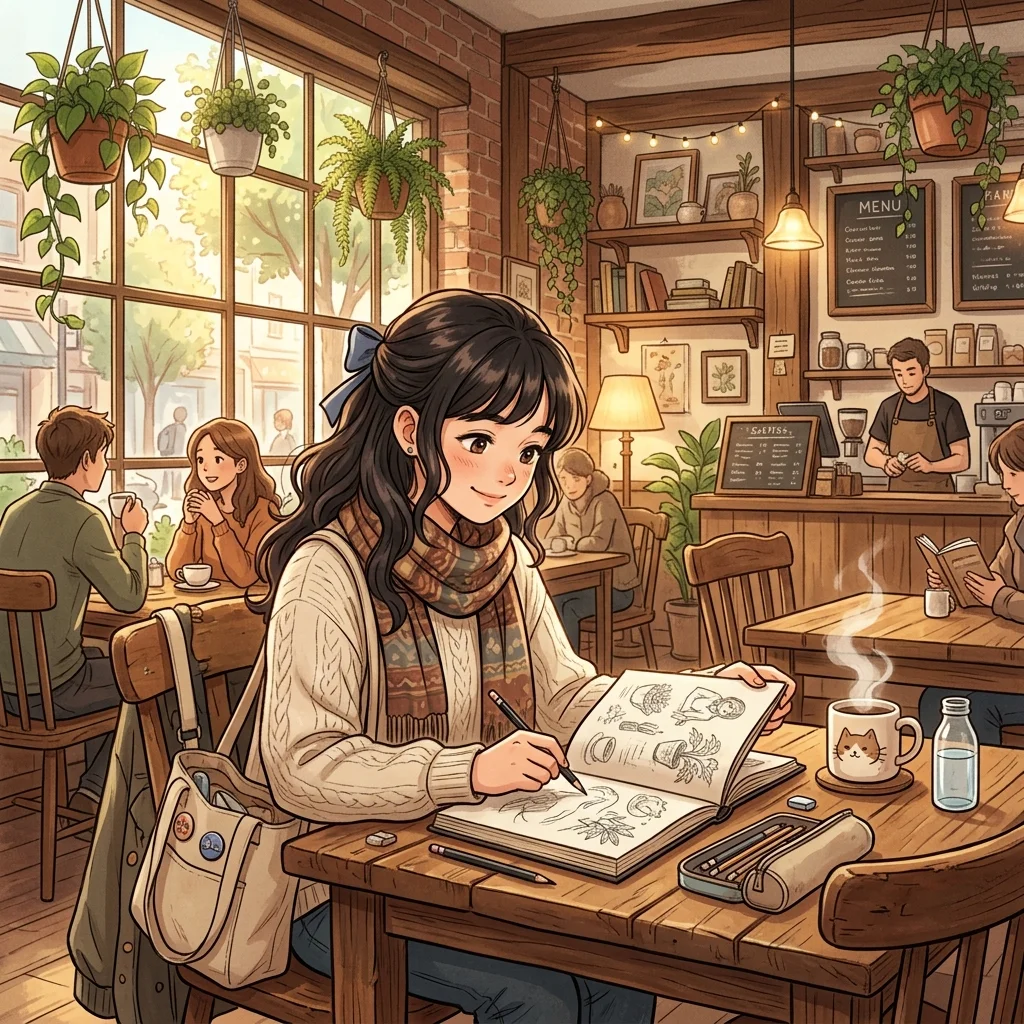 Cozy Cafe Artist — AI-generated preview image for this anime prompt