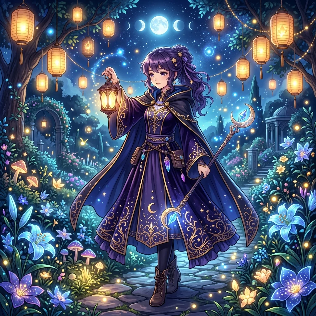 Moonlit Garden Mage — AI-generated preview image for this anime prompt