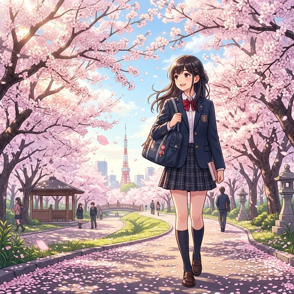 Student Under Cherry Blossoms — AI-generated preview image for this anime prompt